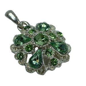 Jewelry Pendant For Necklace Green Crystal Rhinestones Silver Color Metal